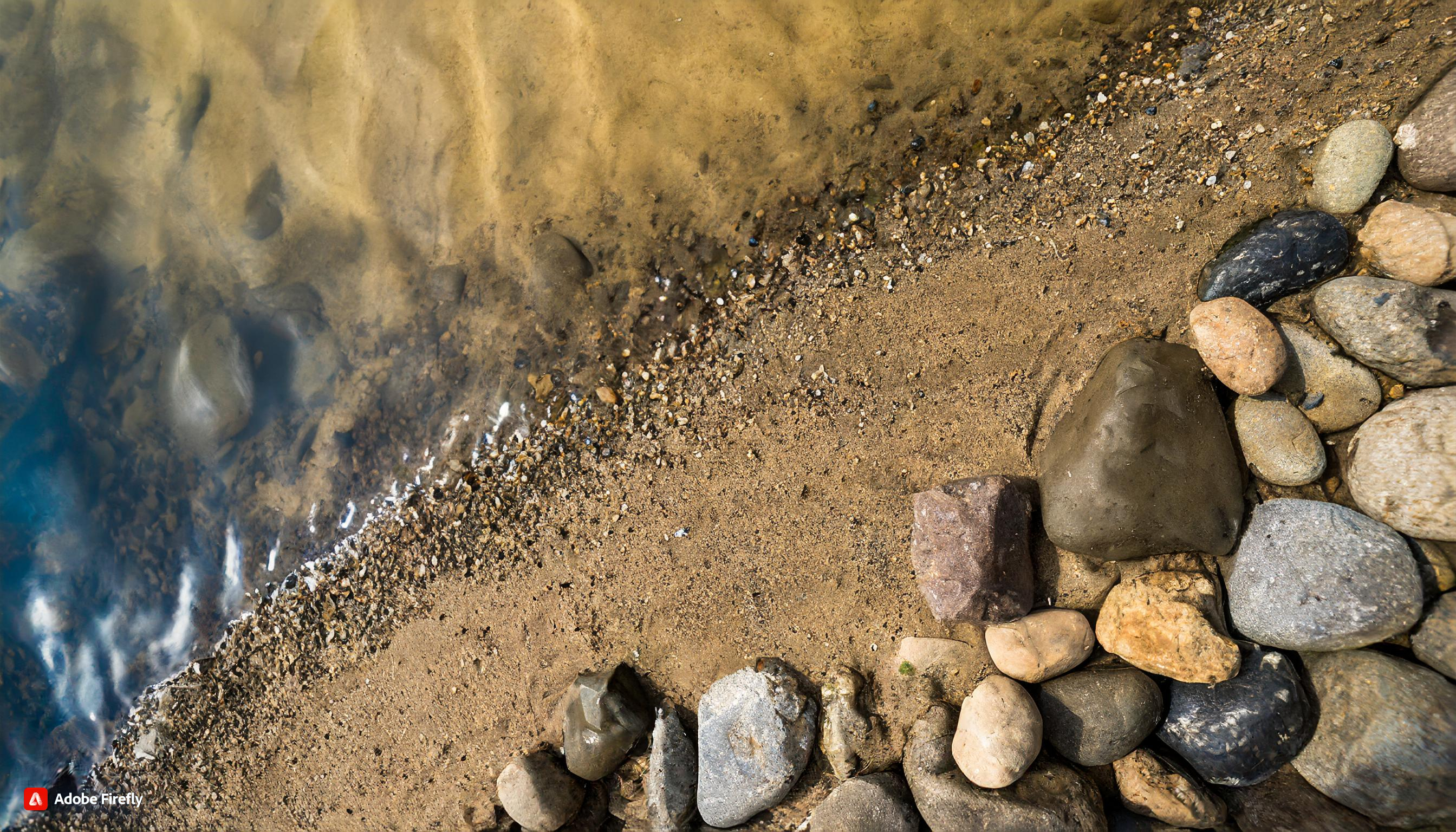 Purify River Water Naturally | Top view River edge sand and stone